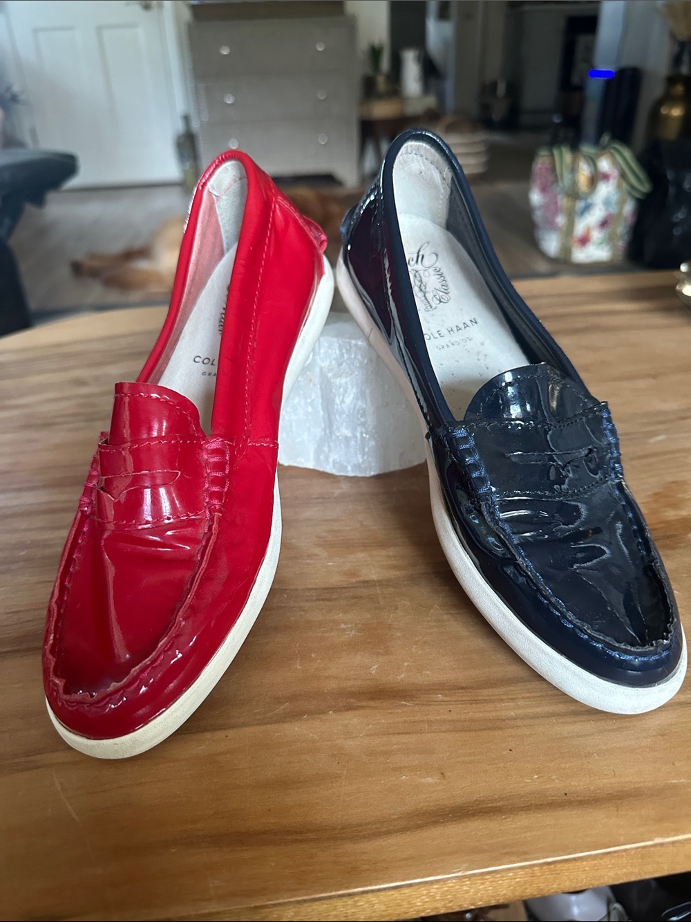 Cole Haan 2 pair Red and Navy Patent Leather Penny Loafers size 6 used